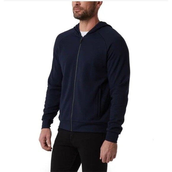 32 Degrees Mens XL Full Zip Stretch Hoodie Midweight Textured Jacket Pocket Blue - Picture 1 of 9